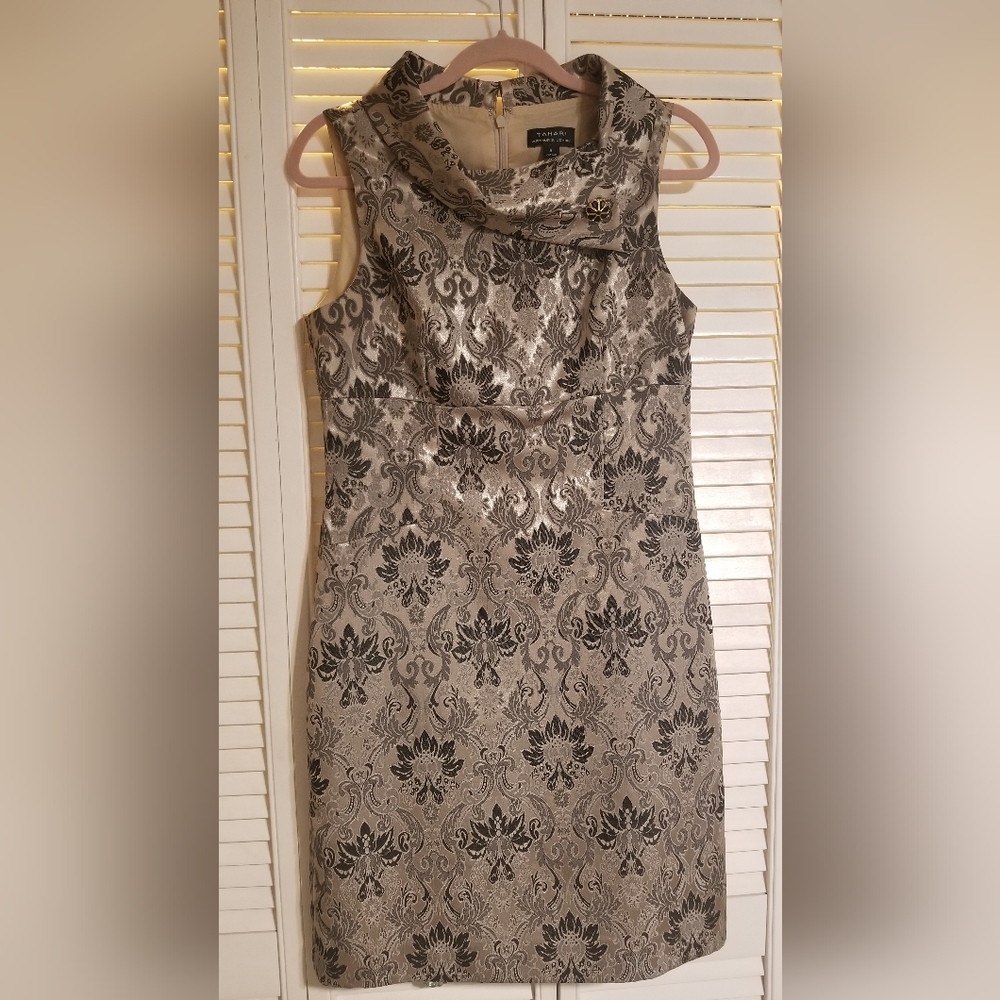 Tahari Black and Gray Floral Mini Dress